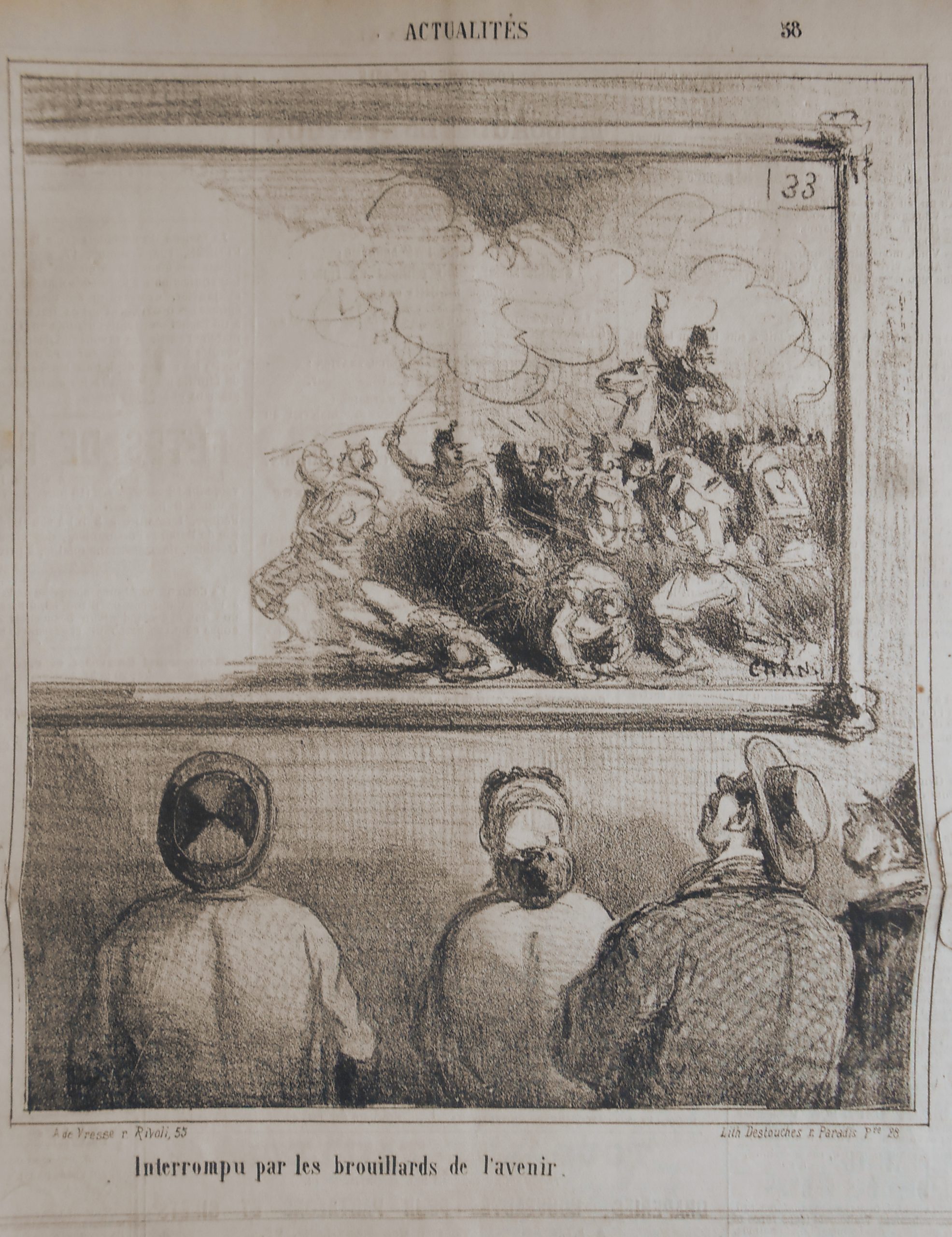 Cham (Amédée de Noé), Interrompu par les brouillards de l'avenir, Lithographie, Journal : Le Charivari, trente-sixième année, lundi 22 et mardi 23 avril 1867